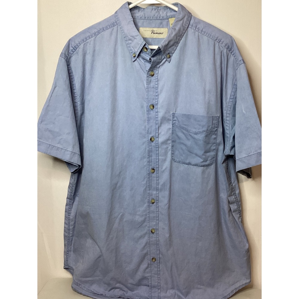 VTG‎ Pennmans Menswear Blue Short Sleeve Button Down Shirt Casual Relaxed Fit - Picture 4 of 14